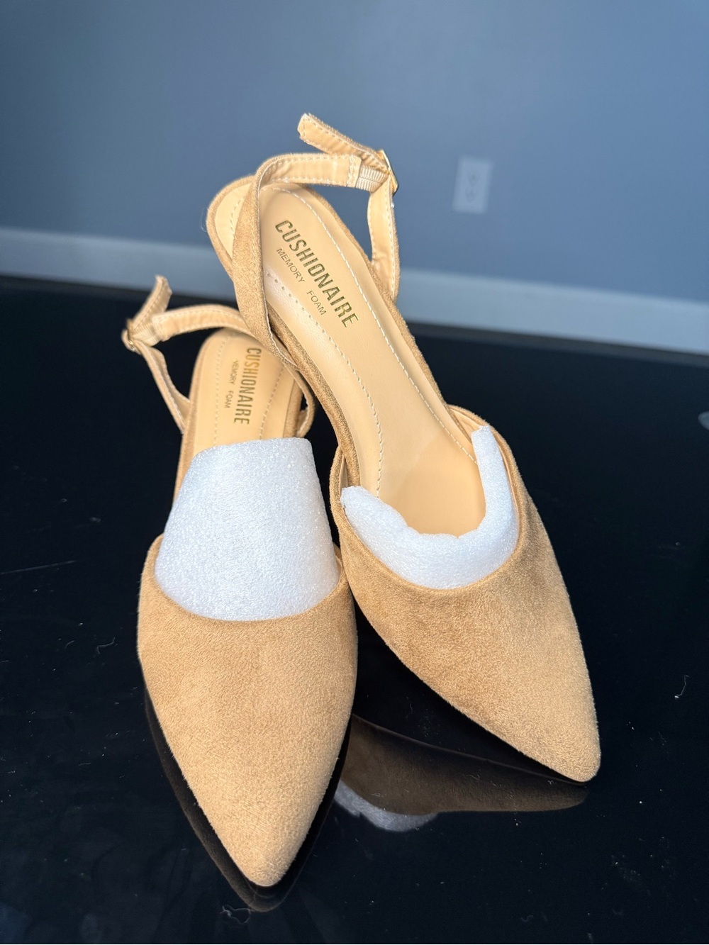 Cushionaire Tan Suede Pointed Slingback Mules
